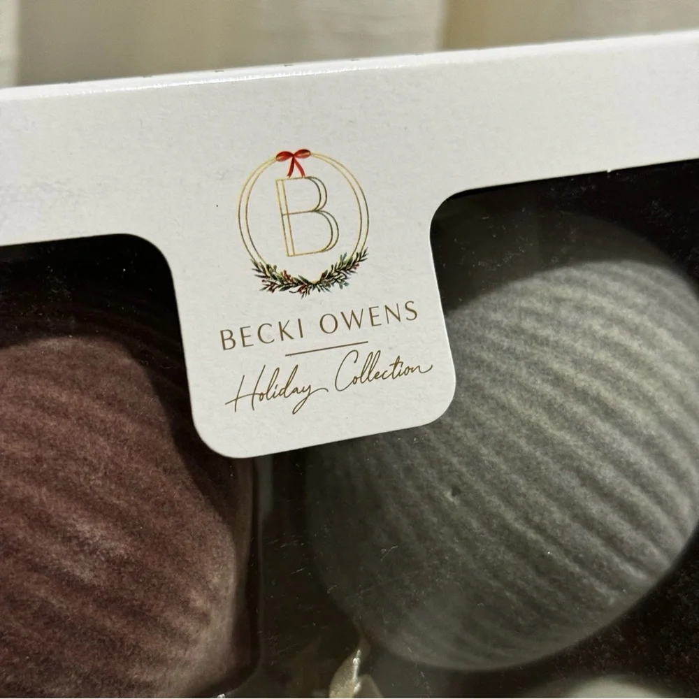 Set Of 4 Velvet Glass Flocked Tree Ornaments Becky Owens Moody Color NEW